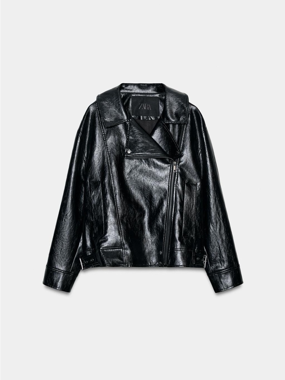 ZARA Shiny Black Faux Leather Moto Jacket